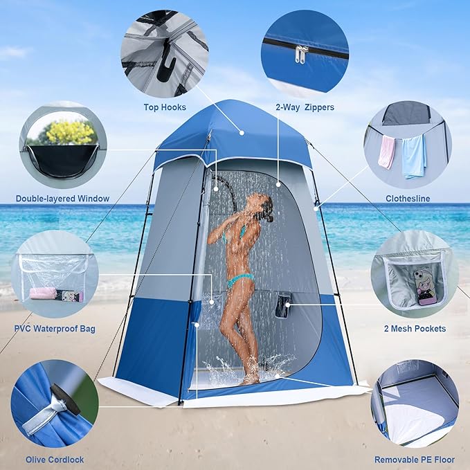 Camping Shower Tent 7.9 FT Extra Tall Oversize Privacy Tent Portable Outdoor Bathroom Toilet Tent with Floor Easy Set Up Privacy Shelter for Dressing Hiking Fishing UPF50+