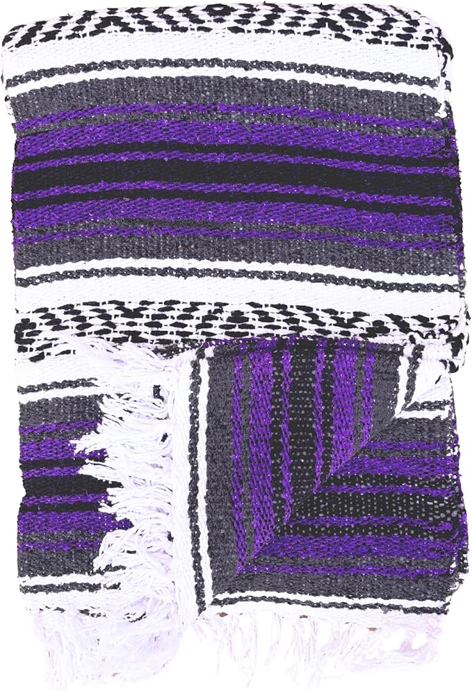 Del Mex Classic Mexican Blanket Large Authentic Woven Falsa Throw (70x50) Artisan Southwest Décor for Beach Yoga Outdoors (Purple)
