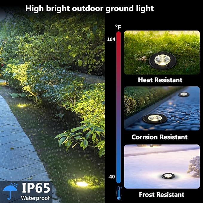 Outdoor Landscape Lights5W 500lmHigh Voltage 110V 120V Ground LightsIP65 Waterproof LED Well Light3CCT Selectable Underground Lamps Wired for GardenPathwayDrivewayPack of 8
