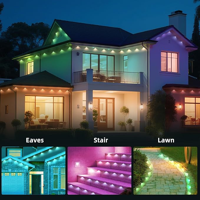 50FT Permanent Outdoor Lights for HouseRGB LED Eaves Lights with IP67 Waterprooff Smart App Remote Control Music Sync for ChristmasDaily &amp Holiday Party Decor