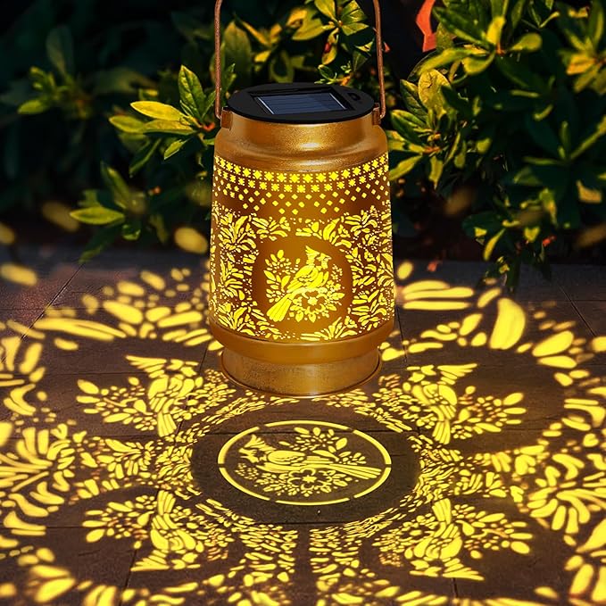 2 Pack Solar Lanterns Outdoor WaterproofHanging Metal Cardinal Garden Decor for OutsidePatioLandscapeWalkway Mothers Day Gifts for Women Mom Grandma