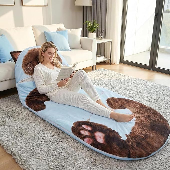 Cat Sleeping Bag Fluffy Cat Sleeping Bag for Human Washable Adorable Cat Envelope Sleeping Bags for Indoor Use or Camping