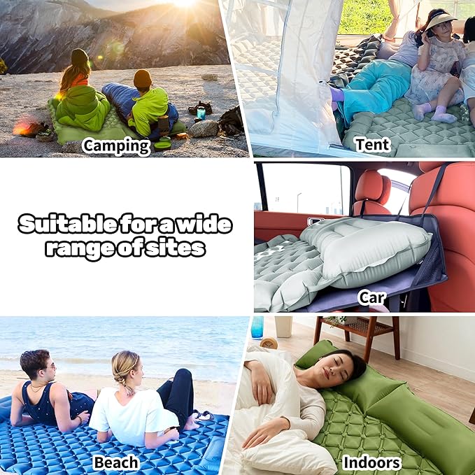 Inflatable Car Air Mattress SUV Air Mattress for Travel Camping Ultralight Camping Bed with Pillow and Built-in Foot Pump Portable Sleeping Pad for SUV -Grey