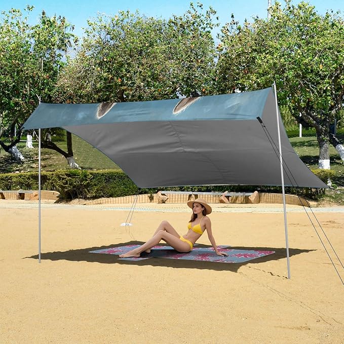 ALAZA Cute Llama Alpaca Painting Beach Tent Sun Shelter UPF50+ Protection Beach Shade Canopy w/ 4 Sandbags for Outdoor Camping Fishing Backyard Fun Picnic 10x9 ft