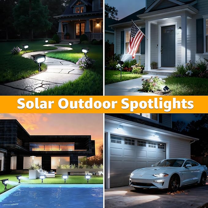 Ollny Solar Lights Outdoor Waterproof IP65 4 Pack Super Bright LED 2 Lighting Modes 360° Rotation Solar Spot Lights Outdoor Auto On/Off Landscape Lighting for Yard Garden Pathway (Cool White)