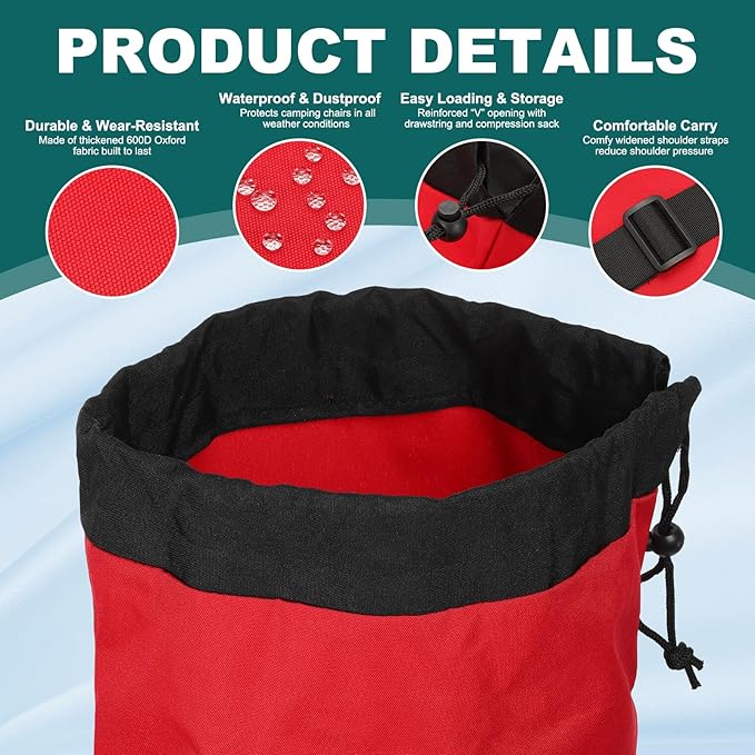PATIKIL Foldable Camp Chair Replacement Bag 2 Pcs Camping Chairs Folding Chair Carry Bag with Adjustable Shoulder Strap for Outdoor Camping Fishing Storage Red Black