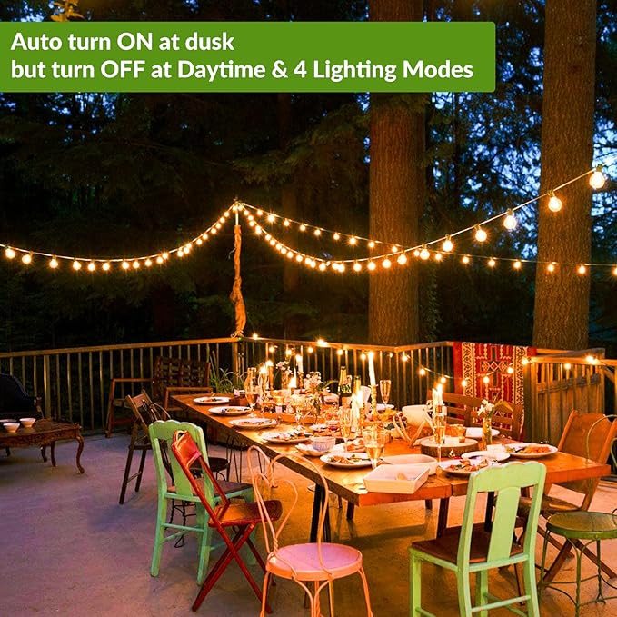 50FT Solar String Lights Waterproof LED Outdoor String Lights G40 Globe Patio Lights Solar Powered with 27 Shatterproof E12 Bulbs 2700K Solar Lights for Outside Porch Garden Backyard Party Decor