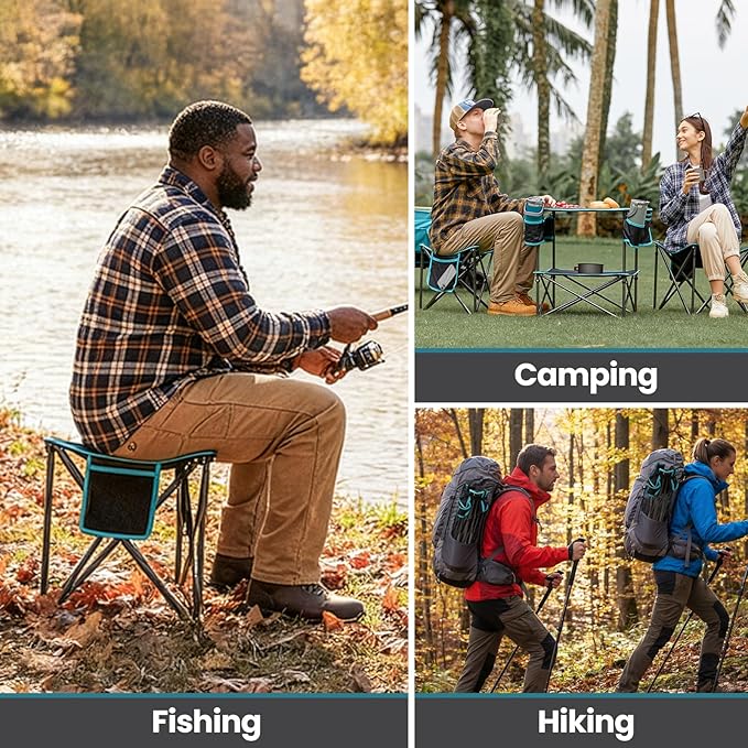 FUNDANGO Folding Tripod Stool Lightweight Portable Fishing Chair with Thick Padded Seat 440 Lbs Heavy Duty Outdoor Camping Chairs with Carry Bag for Walking Hunting Hiking Travel