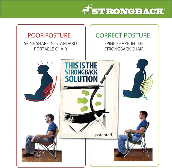 STRONGBACK Low Gravity Beach Chair with Built-in Lumbar Back Support - Heavy Duty Portable Folding Beach Chair for Adults - Lime Green