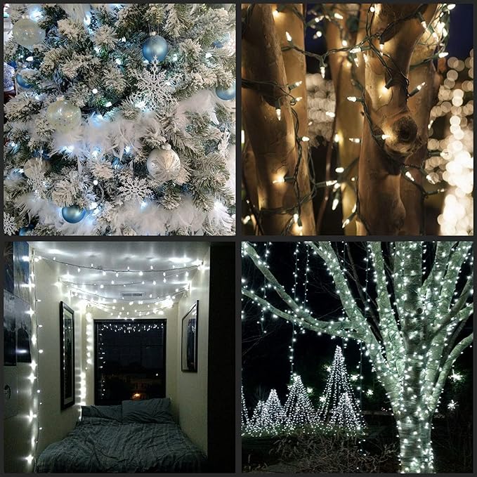 200 Count Cool White LED Christmas Lights 66 ft Green Wire UL Certified Commercial Grade LED Holiday String Light Set (Cool White)
