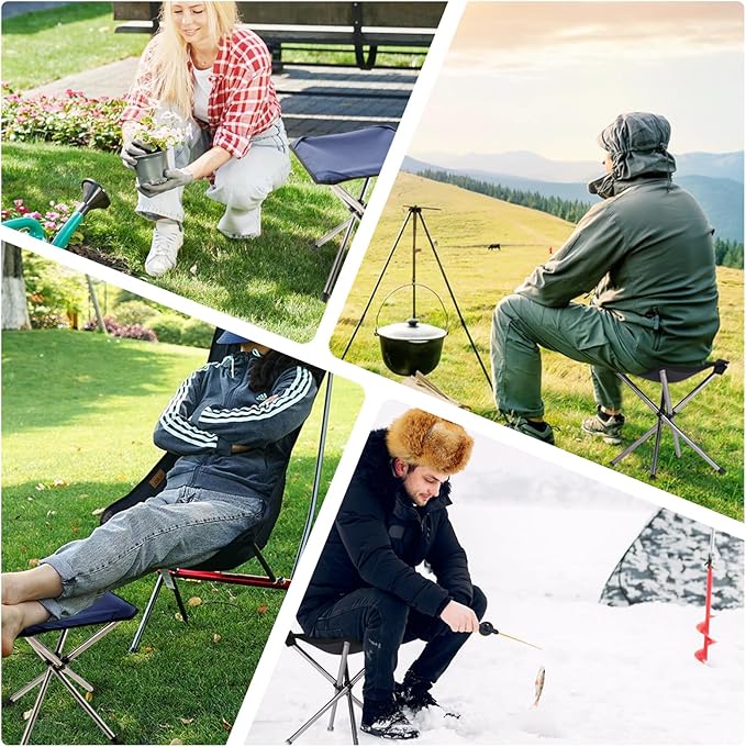Portable Stool 13.8 Inch High &amp 1.32 lbs Small Folding Chair Telescopic Compact Foldable Stool with Carry Bag for Camping Hiking Outdoor Concert