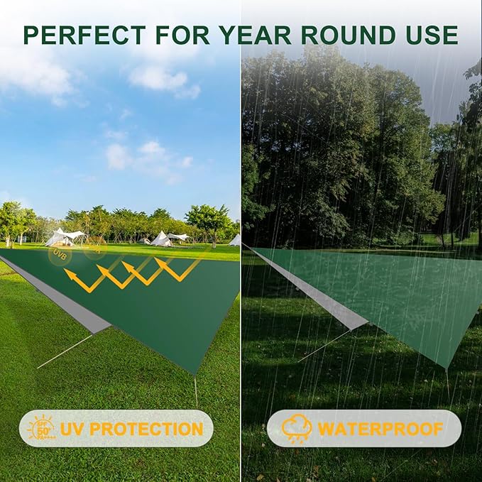 Rain Fly Hammock Waterproof Camping Tent Tarp COVVY Portable Multifunctional Camping Gear Equipment Lightweight Backpacking Shelter Awning for Outdoor Hiking Travel Fast Set Up with Tent Accessories