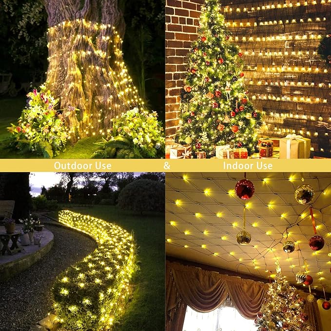 JMEXSUSS 360 LED Christmas Net Lights Outdoor Waterproof Connectable 12ft x 5ft Net Lights Outdoor Mesh Lights with Remote Plug in Warm White Net Lights for Bushes Shrubs Christmas Decorations
