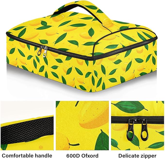 Casserole Carrier Yellow MangoInsulated Casserole Carrier for Hot or Cold Food Thermal Lunch Tote for Potluck Parties Picnic Beach Fits 9 x 13 Inches Baking Dish