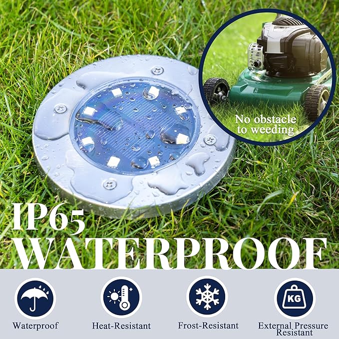 SOLPEX Solar Ground Lights 12 Pack Solar Lights Outdoor Waterproof 8 LED Solar Powered Landscape Lighting for Garden Yard Patio Driveway Pathway Walkway (Warm White)
