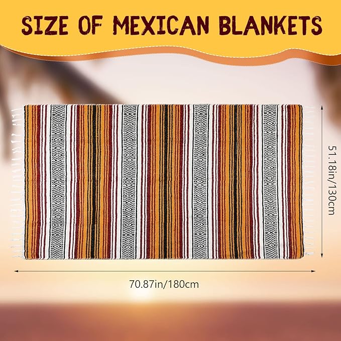 Macarrie 12 Pcs Mexican Beach Blankets Bulk Large Thick Serape Blanket Colorful Striped Yoga Throw for Outdoor Beach Park Picnic Car Couch Home