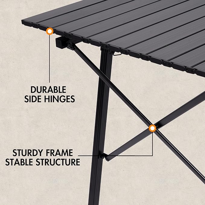 PORTAL Camping Table Portable Foldable with Adjustable Legs Aluminum Folding Table Roll Up Table with Carrying Bag for Outdoor Beach Picnic Backyards BBQ and Party Black Big