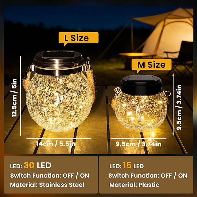 ROSHWEY Solar Lantern Gifts for Women 4 Pack Hanging Garden Decor Lights Outdoor Waterproof with 30 LED for Halloween Christmas Easter Gift