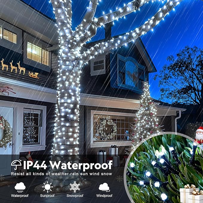 JMEXSUSS 800 LED White Christmas Lights Outdoor 272ft 8 Modes Christmas Tree Lights Green Wire Waterproof Led Christmas String Lights for Outside Indoor Xmas Party Tree Decor