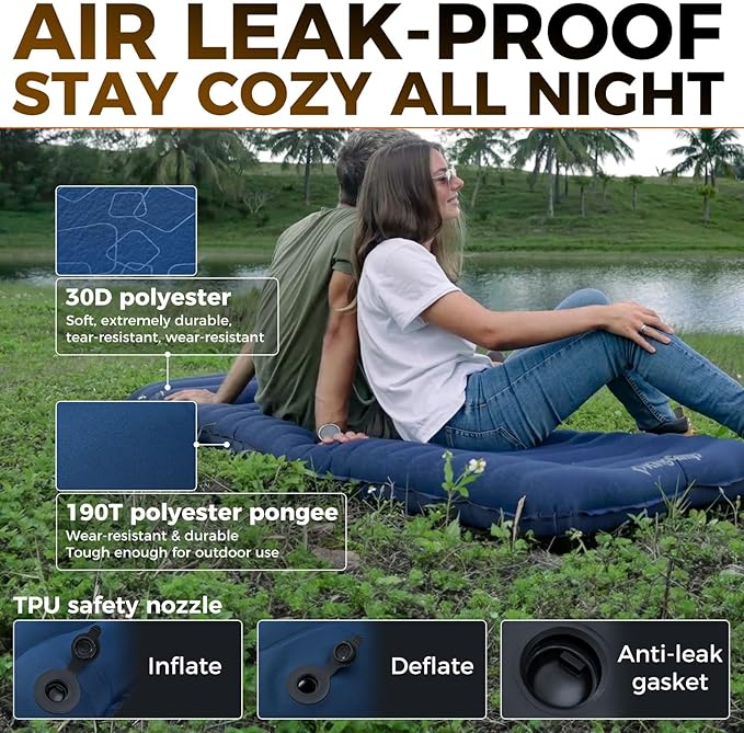 KingCamp Sleeping Pad for Camping Ultralight Connectable Inflatable Sleeping Pad Camping Mattress with 6.3 Built-in Pillow &amp Foot Pump for Backpacking Hiking Tent Cot