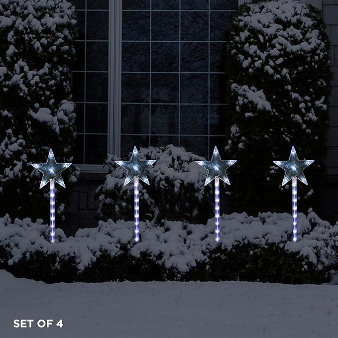 Alpine Corporation Holiday Décor Shooting Star Garden Stake with LED Lights 4-Pack Christmas Decoration