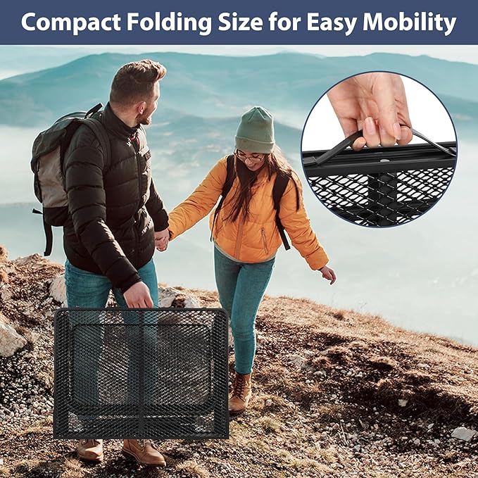 REDCAMP 36x24 Folding Grill Table for Outside with 2 Side Tables Lightweight Portable Metal Aluminum Outdoor Grill Table with Adjustable Height Legs Great for Camping Picnic Cooking BBQ Black 3ft