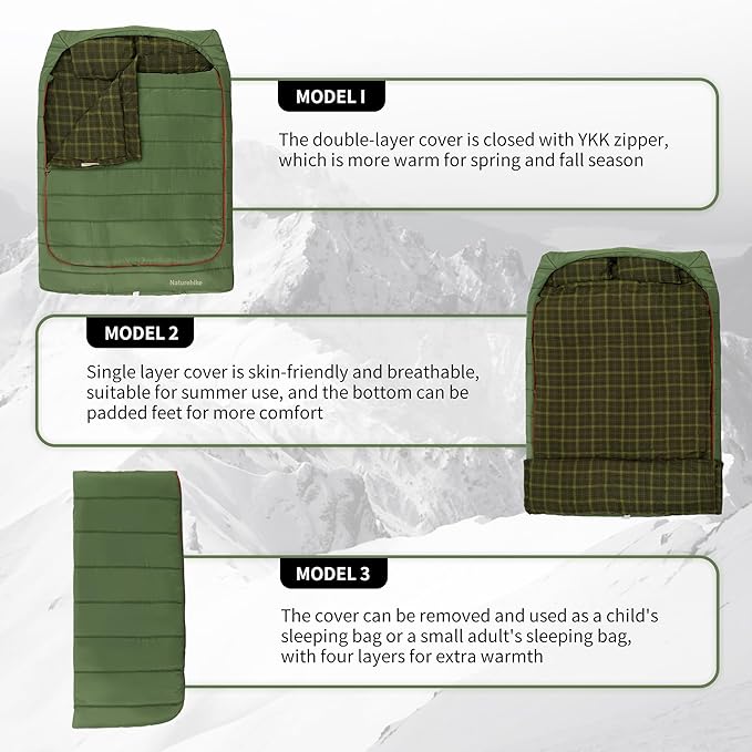 Naturehike Flannel Queen Size Double Sleeping Bag for Adults with Pillows Doublewide Two Person Sleeping Bag for Couples &amp Whole Family All Seasons for Camping Hunting &amp Bedding