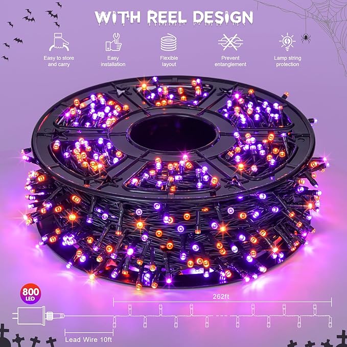 JMEXSUSS 800 LED Orange and Purple Halloween Lights 272ft Halloween String Lights Outdoor Waterproof 8 Modes Plug in Twinkle Light for Tree Party Decor
