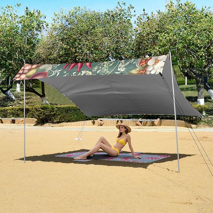 Beach Tent Sun Shelter Rooster Flower Vines Lightweight &amp Easy Setup Beach Shade Canopy for Camping Fishing