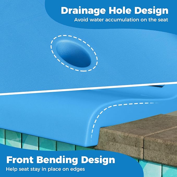GYMAX Foldable Poolside Chairs for Edge of Pool Portable Pool Chair with Handle Drainage Hole Lightweight Folding Flip Seat for Beaches Camping Fishing Tailgating Lawn (Blue1)