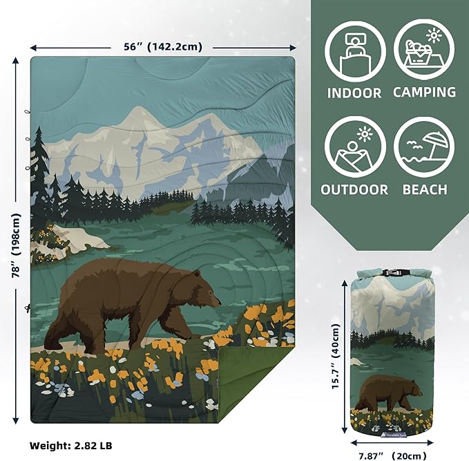 Camping Blanket Puffy - Outdoor Stadium Blanket Wearable Lightweight Packable Machine Washable Camping Quilt for Traveling Picnic Beach Party