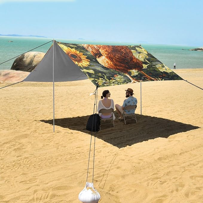 Beach Tent Sun Shelter Rooster Sunflower Lightweight &amp Easy Setup Beach Shade Canopy for Camping Fishing