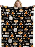 Custom S'Mores Blanket with Name | Personalized Marshmallow Blanket for Girls Boys | Ultra Soft Customized Cookie Throw for Couch/Sofa/Travel/Camping Home Decor - 60x80-Adults/Twin Size