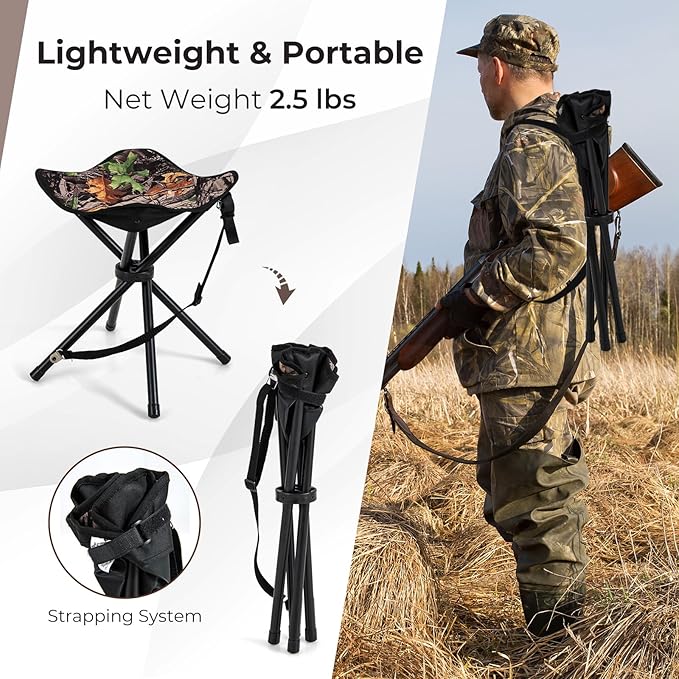 Tangkula 2 Pack Camouflage Hunting Stool Heavy-Duty 4 Legged Folding Stool with Carrying Strap Lightweight Portable for Hunting Fishing Hiking Backpacking