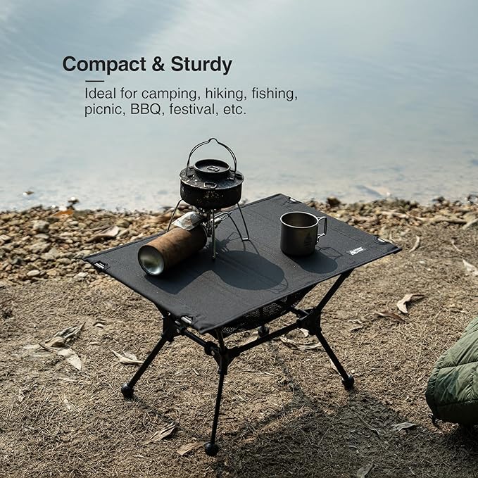 ONETIGRIS Dipper Camping Table Lightweight Portable Folding Table with Mesh Storage Net High/Low Options Ideal for Camping Hiking Tailgating Beach Picnic Travel Backyard