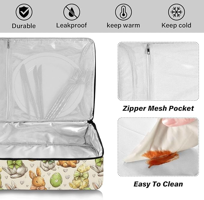 Casserole Carrier Loveliness Bunnies PatternInsulated Casserole Carrier for Hot or Cold Food Thermal Lunch Tote for Potluck Parties Picnic Beach Fits 9 x 13 Inches Baking Dish