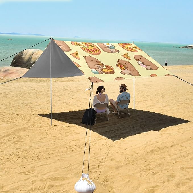 Capybara Pizza Pattern Camping Sun Shelter Beach Tent Portable Beach Sun Shade Outdoor Canopy for Camping Trips Fishing Picnic