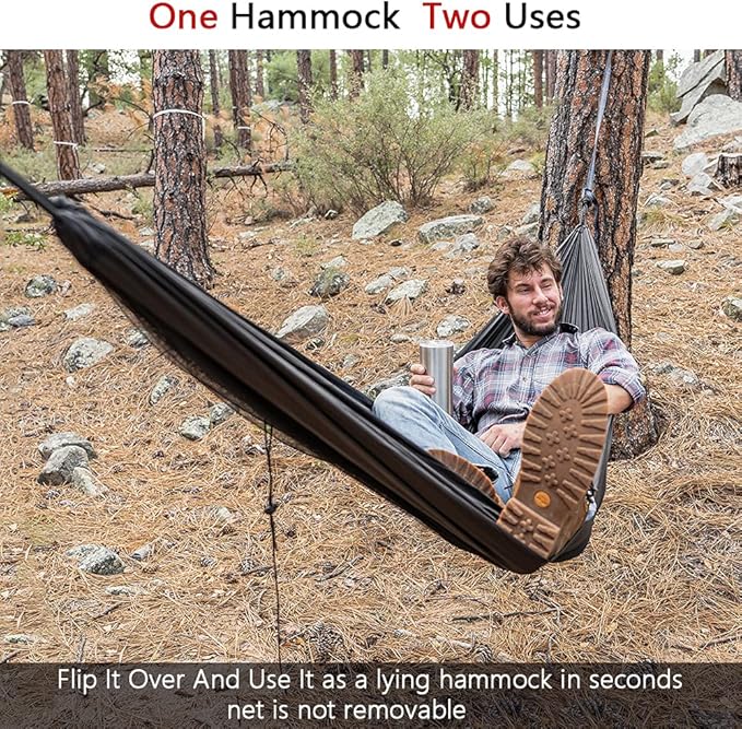 Sunyear Hammock Camping with Rain Fly Tarp and Net Portable Camping Hammock Double Tree Hammock Outdoor Indoor Backpacking Travel &amp Survival 2 Tree Straps100% Waterproof