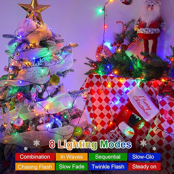 QITONG 500 LED 165ft Christmas String Lights Outdoor Waterproof Multicolor Lights wiht 8 Modes Green Wire Twinkle String Lights Plug in