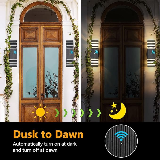 tewei 1 Pack Dusk to Dawn Outdoor Wall Lights Fixture Up and Down LED Outdoor Wall Sconce Porch Lights IP65 3000K Warm White Matte Black Exterior Lights for House Garage Front Porch