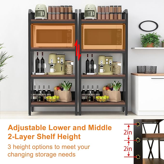 4-Tier Bakers Rack 56 Kitchen Storage Shelf Metal &amp Wood Open Shelving Unit for Pantry Garage Bathroom Living Room - Adjustable Freestanding Organizer Black Brown