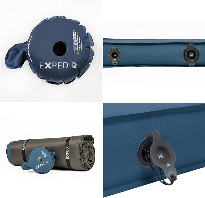 Exped DeepSleep Mat Duo Medium - Self Inflating Firm Car Sleeping Mat 3” Foam Pad Pump Included