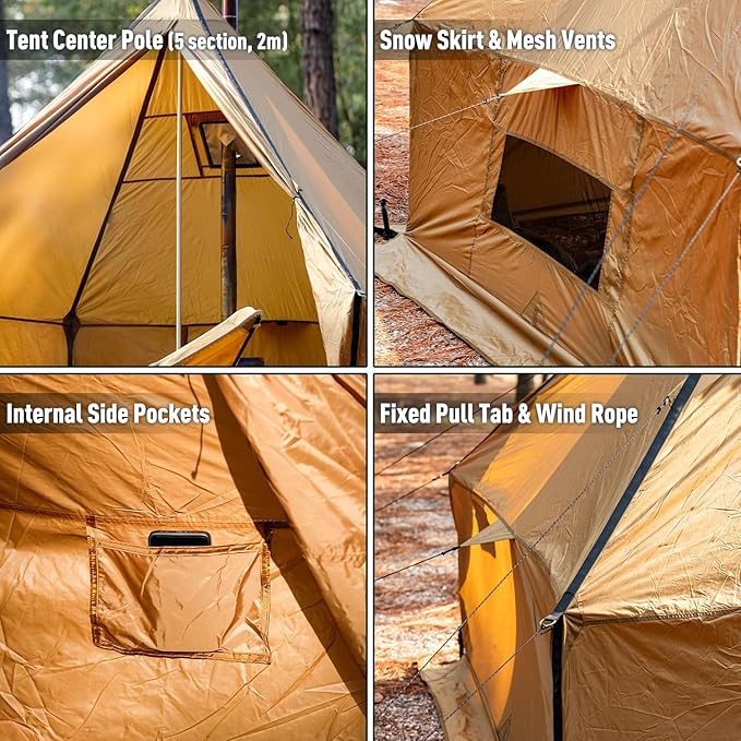 FIREHIKING Camping Hot Tent with Stove Jack Yurt Tent Outdoor Wall Tent Teepee Tent with Snow Skirt