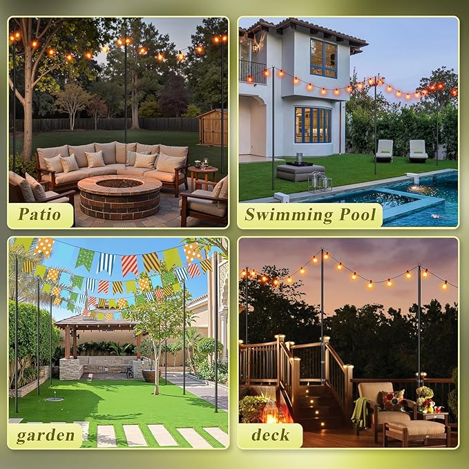4 Pack String Light Poles for Outside 10Ft Adjustable Outdoor Light Poles for String Lights Outdoor Lighting Stand with Fork for Patio Deck Backyard Garden Party &amp Wedding