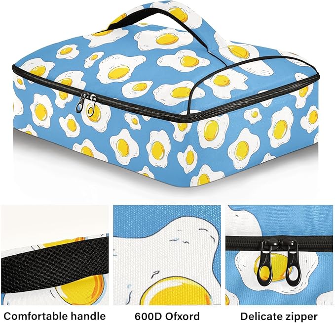 Casserole Carrier Yellow EggsInsulated Casserole Carrier for Hot or Cold Food Thermal Lunch Tote for Potluck Parties Picnic Beach Fits 9 x 13 Inches Baking Dish