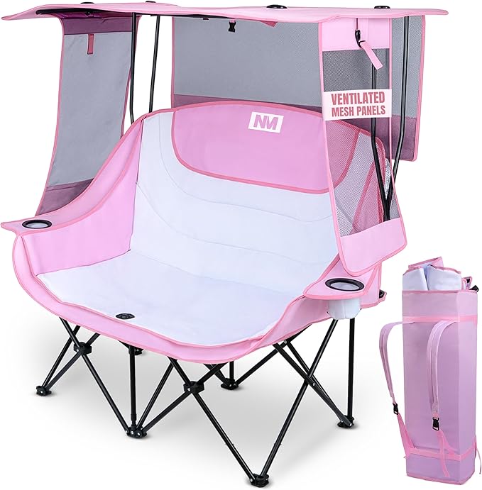 Night Market Double Camping Chair – Camping Couch Double Folding Chair with Removable Canopy Portable Loveseat for Outdoor Beach and Sports