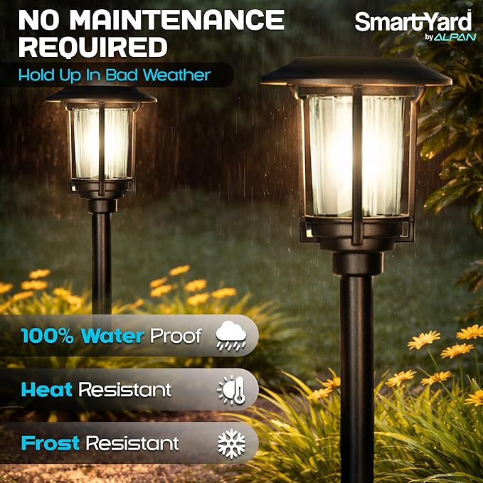 Solar Pathway Lights – Pack of 6 6 Lumens Warm White LED Bronze Finish Durable Die-Cast Aluminum &amp Stainless Steel with Glass Lens Outdoor Garden Lighting LED Solar Pathway Lights
