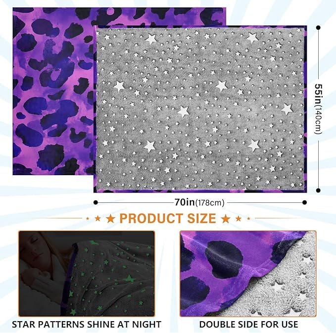 Comfy Throw Blanket Purple Black Leopard Teen Throw Blanket 50x70