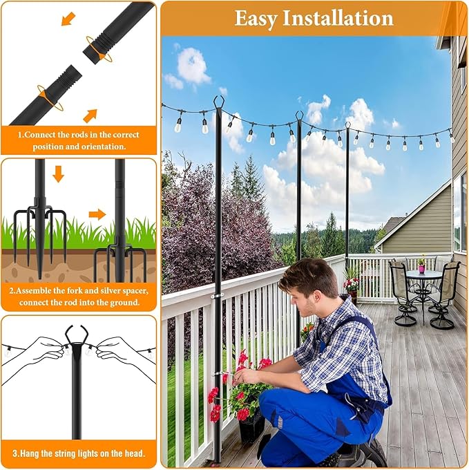 10 Pack String Light Poles10 Ft Light Poles for Outside String LightsOutdoor Lights Pole with ForkMetal Poles Stand for Patio Deck Backyard (10FT 10 Pack)