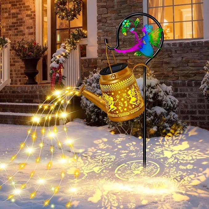 Solar Watering Can Lights Outdoor Garden Decor Large Fairy Hanging Lantern with Shepherd Hook Waterproof Garden Lights for Outdoor Yard Gifts for Mom Grandma Mothers Day Gifts
